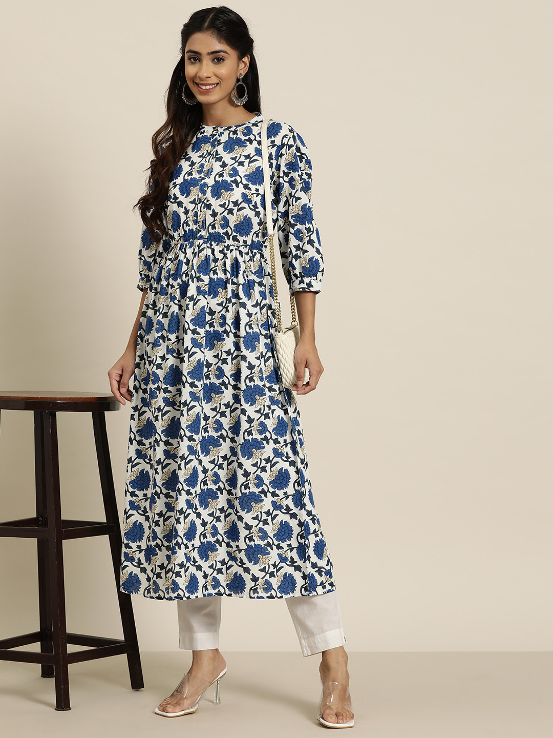 

HERE&NOW Women Floral Printed Kurta, White