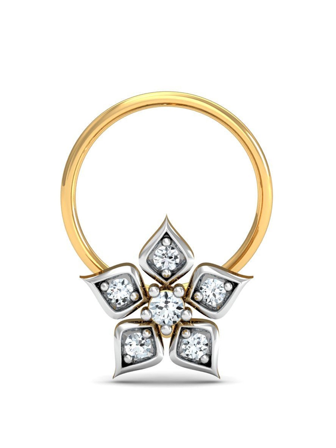 

KUBERBOX Zora Floral 18KT Gold Diamond-Studded Nose Pin-0.52gm