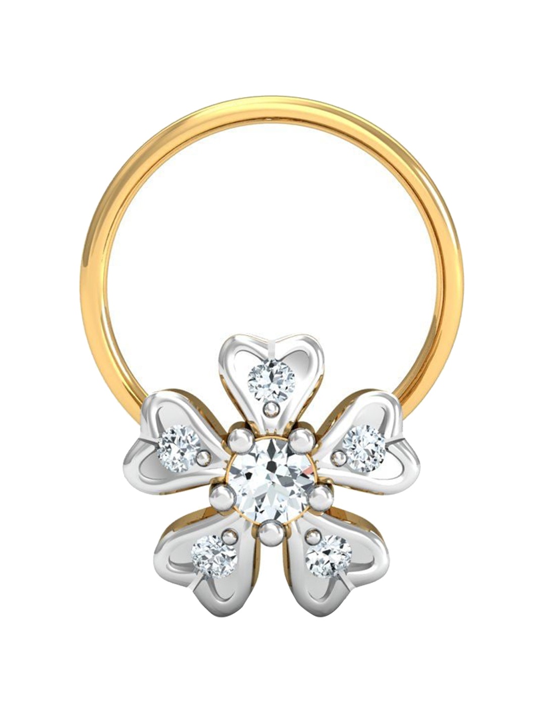 

KUBERBOX Cinquefoil 18KT Gold Diamond-Studded Nose Pin-0.6gm