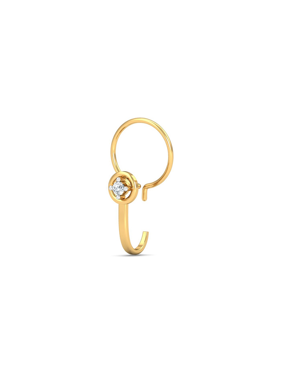 

KUBERBOX Bling J-Shaped 18KT Gold Diamond Studded Nose Pin-0.46gm