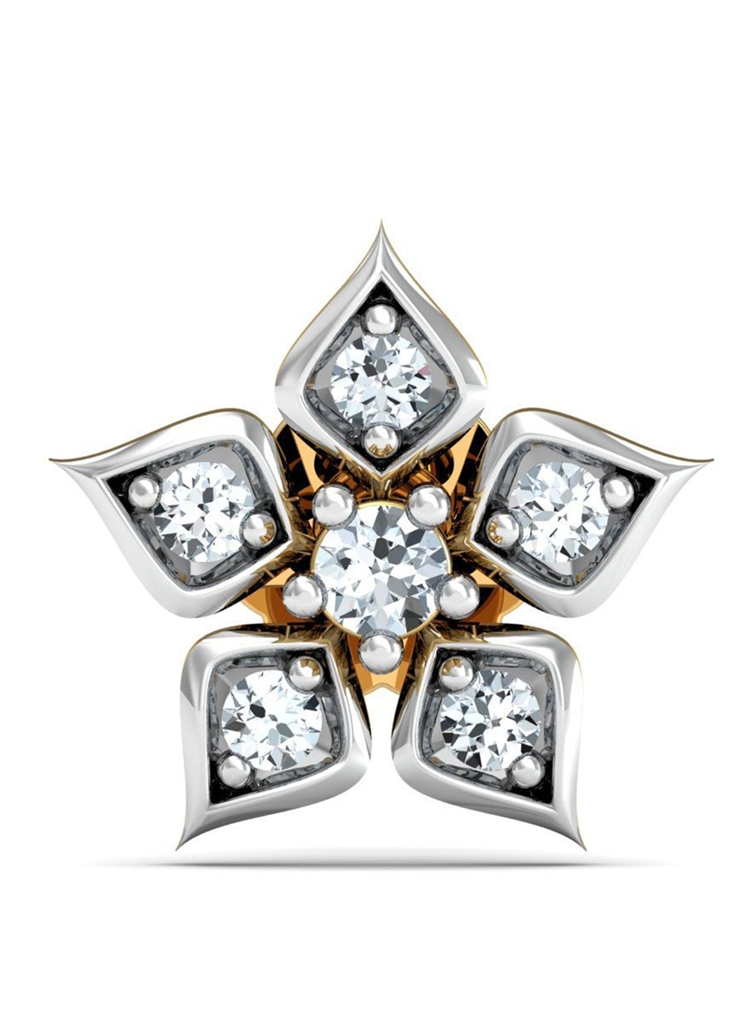 

KUBERBOX Zora 18KT Gold Diamond Studded Floral Nose Pin-0.52 gm