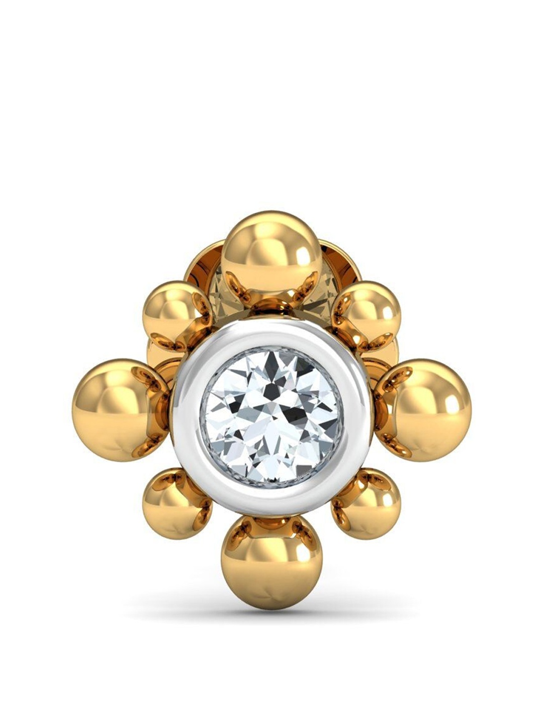 

KUBERBOX Beaded 18KT Gold Diamond Studded Nose Stud-0.36gm