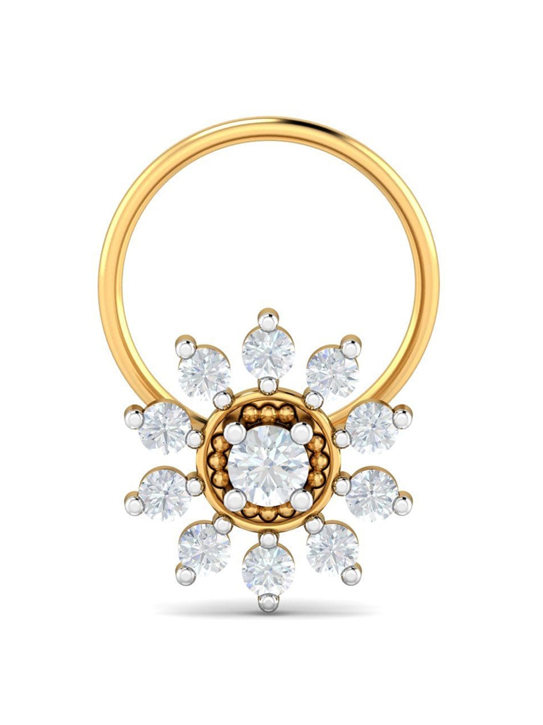 

KUBERBOX Suru 18K Yellow Gold Diamond Studded Nose Pin-0.7g