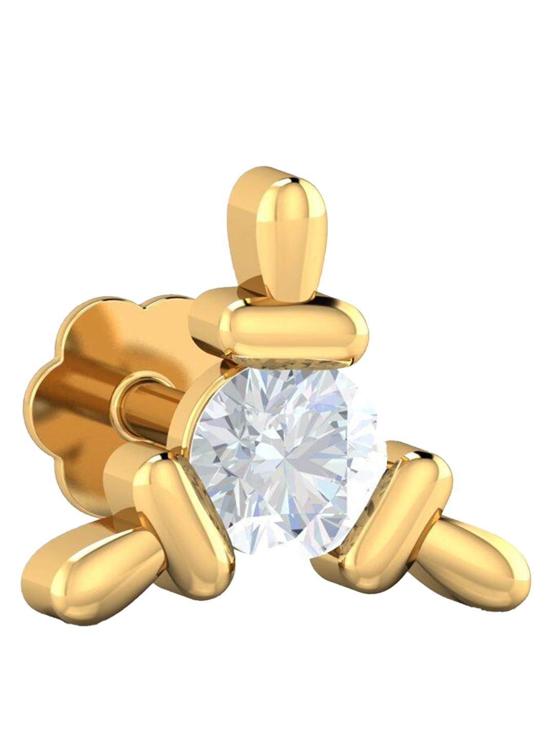 

KUBERBOX 18KT Gold Diamond Studded Triangular Nose Pin-0.65g, White