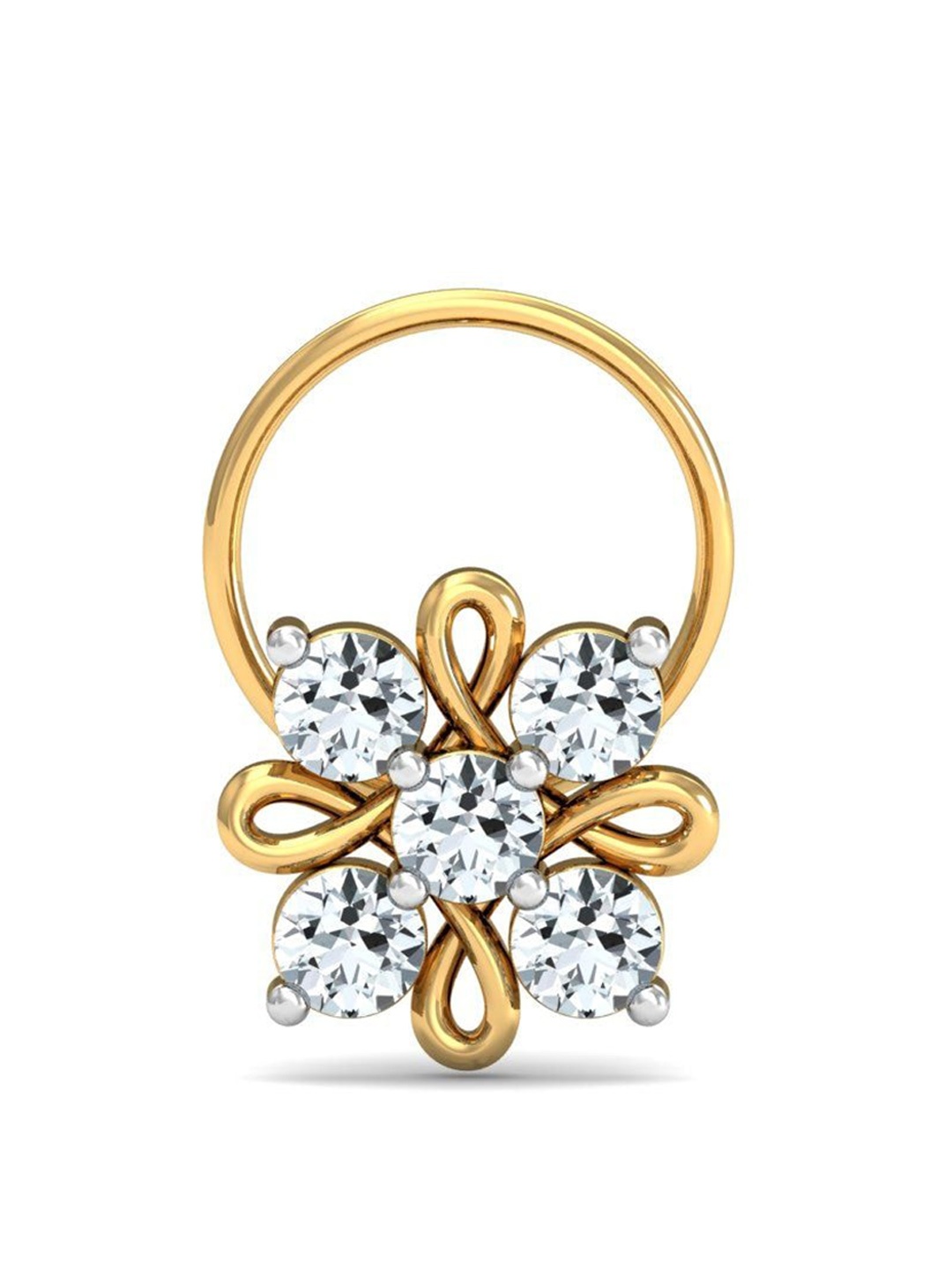 

KUBERBOX Radial 18KT Gold Diamond-Studded Nose Pin-0.79gm