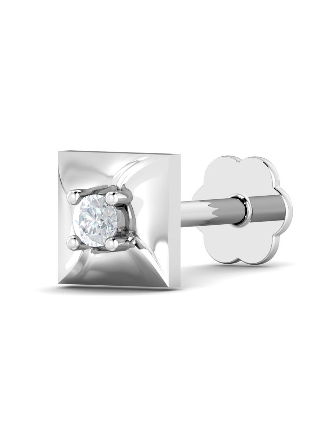 

KUBERBOX Henri 18KT White Gold Diamond Studded Square Nose Pin-0.4g, Silver
