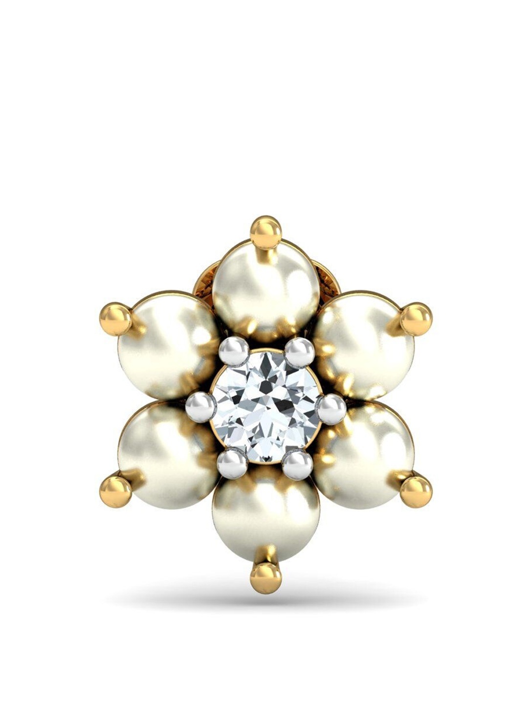 

KUBERBOX Floret 18KT Gold Diamond And Pearl Studded Nose Pin-0.5g