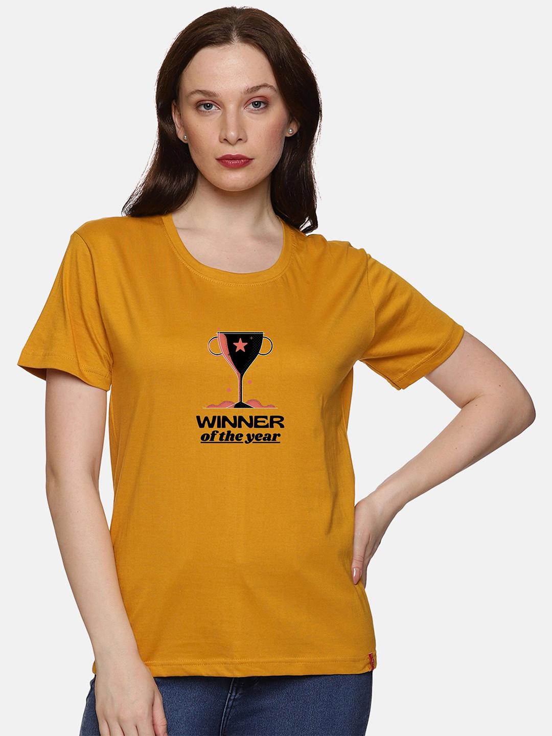 

NOT YET by us Typography Printed T-shirt, Mustard