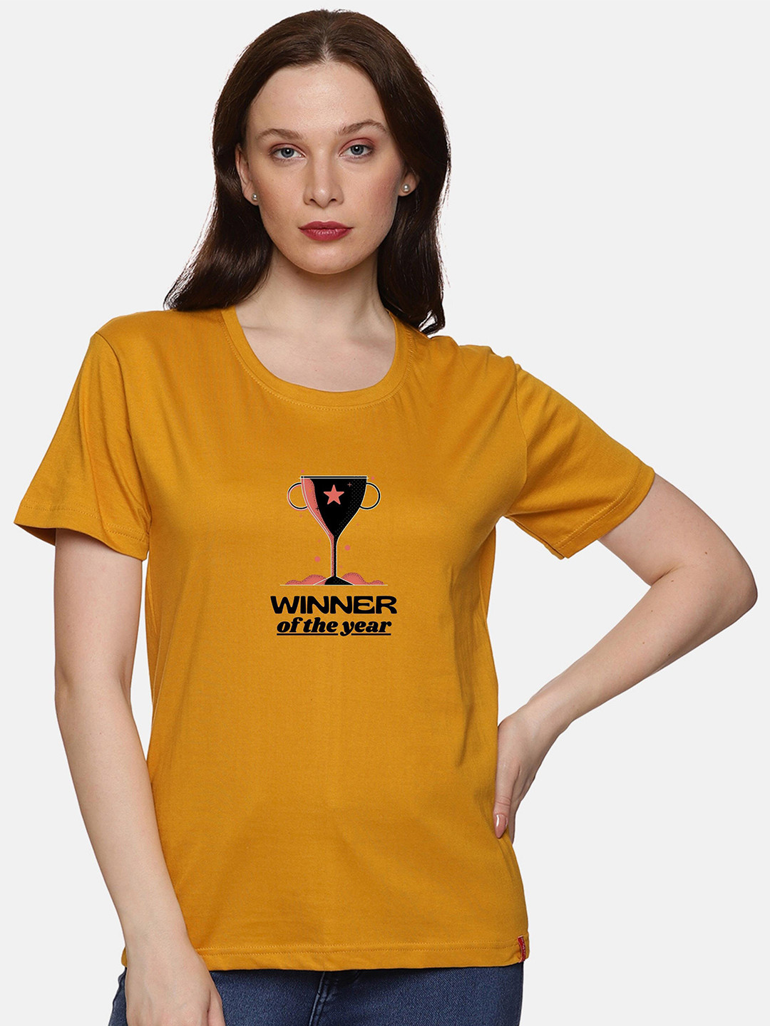

NOT YET by us Typography Printed Cotton T-shirt, Mustard