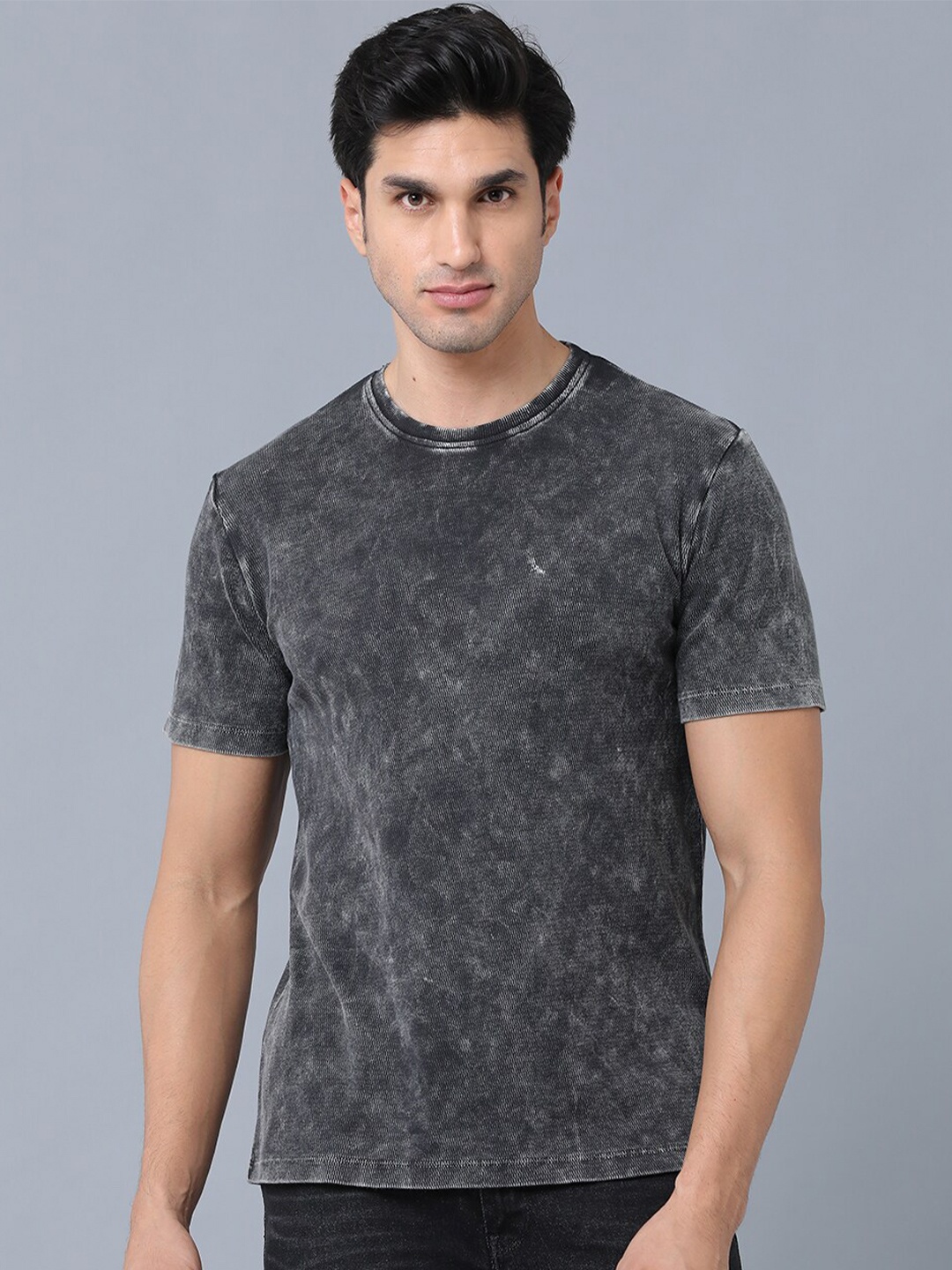 

Voi Jeans Men Round Neck Regular Fit Cotton Casual T-Shirt, Charcoal