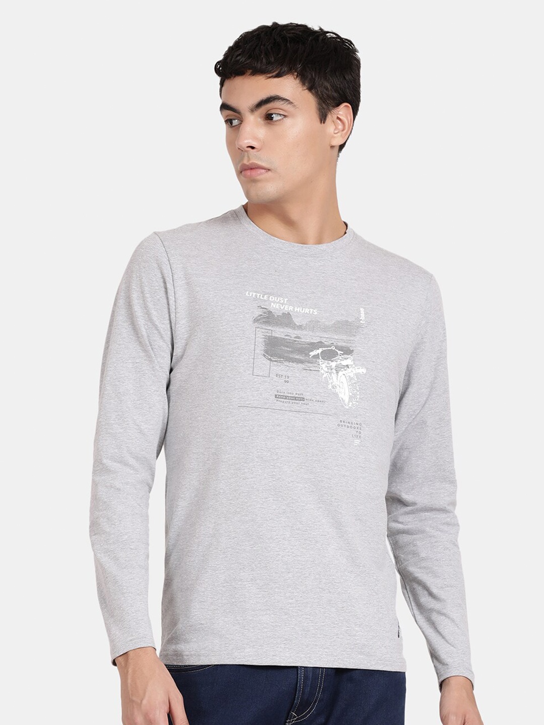 

t-base Graphic Printed Long Sleeves T-shirt, Grey melange