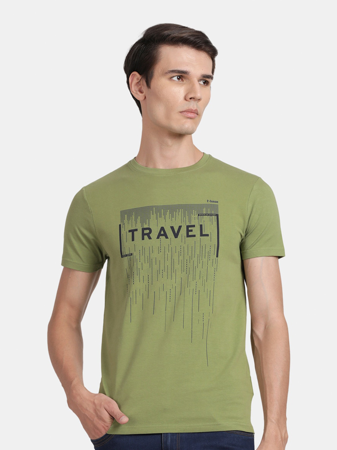 

t-base Typography Printed Cotton T-shirt, Green