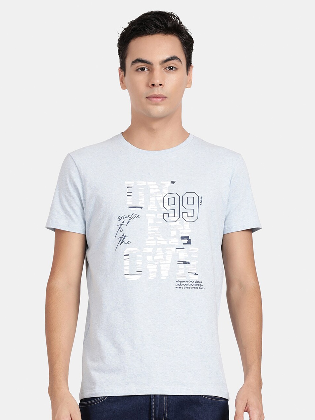 

t-base Typography Printed T-shirt, Blue