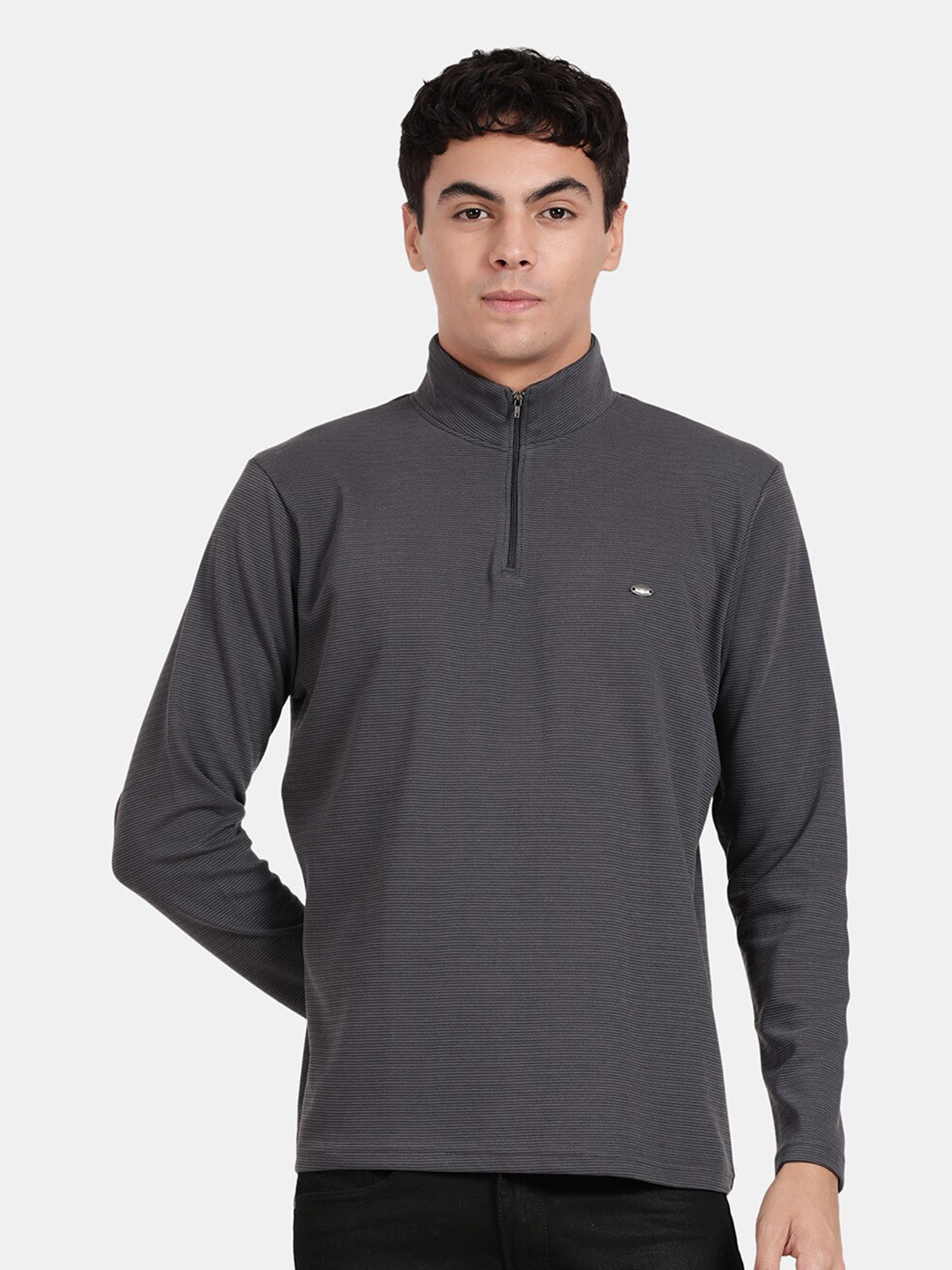 

t-base Men Cotton Lycra High Neck Long Sleeves T-shirt, Grey