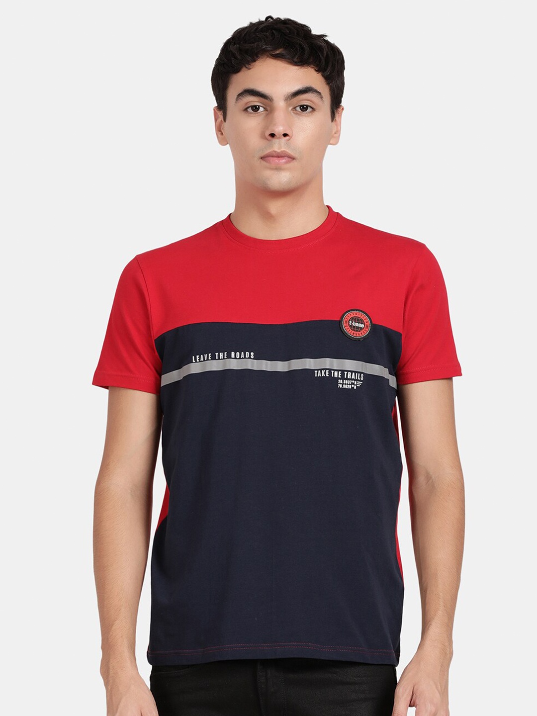 

t-base Colourblocked Round Neck T-shirt, Red