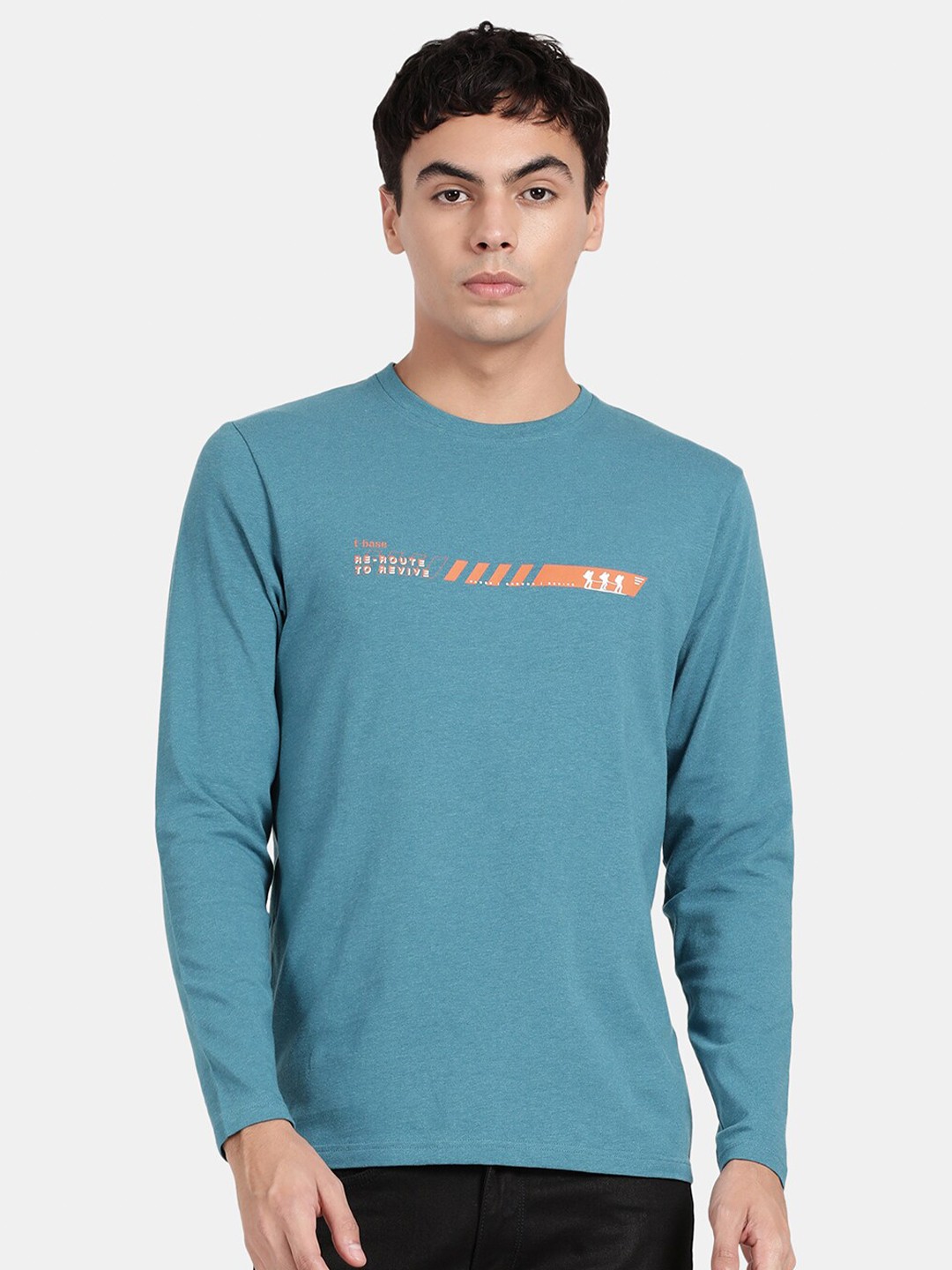 

t-base Men Typography Printed Cotton Lycra T-shirt, Blue
