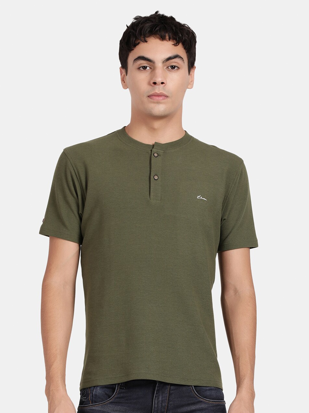 

t-base Henley Neck Cotton T-Shirt, Olive