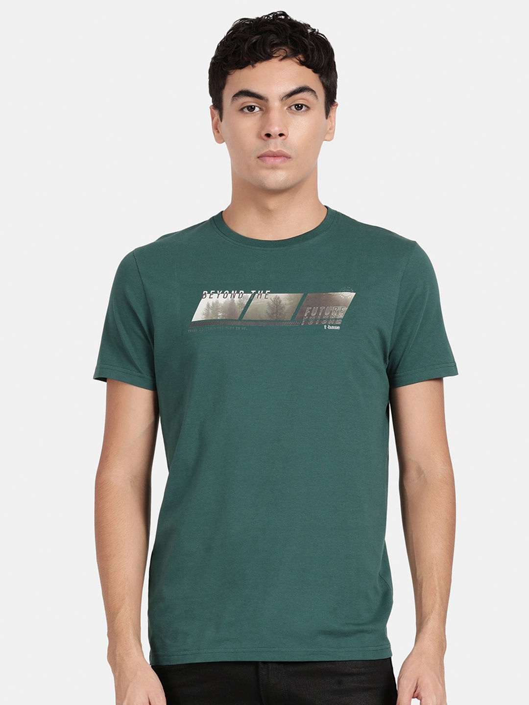 

t-base Typography Printed Cotton T-Shirt, Green