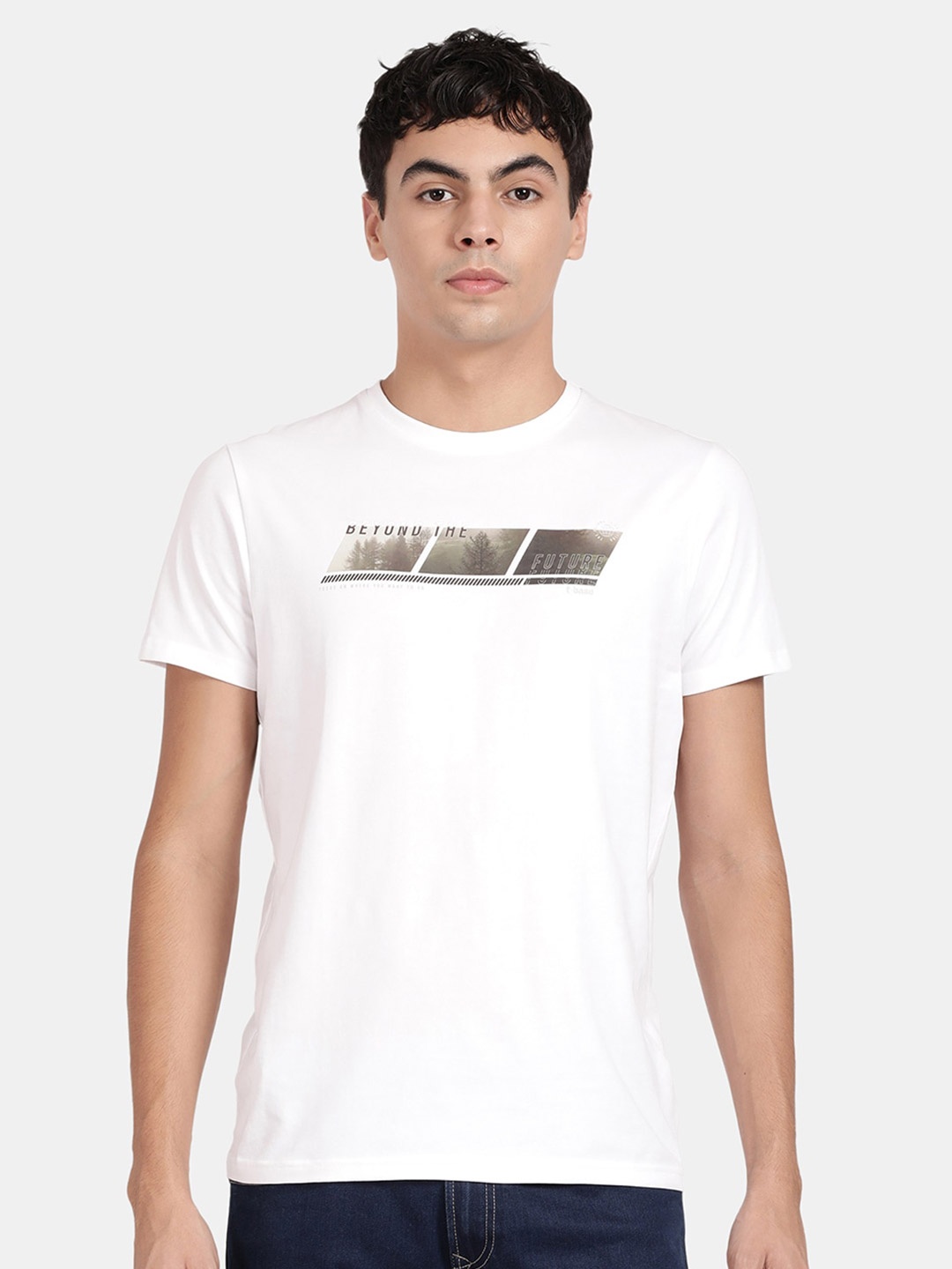 

t-base Typography Printed Casual Cotton T-shirt, White