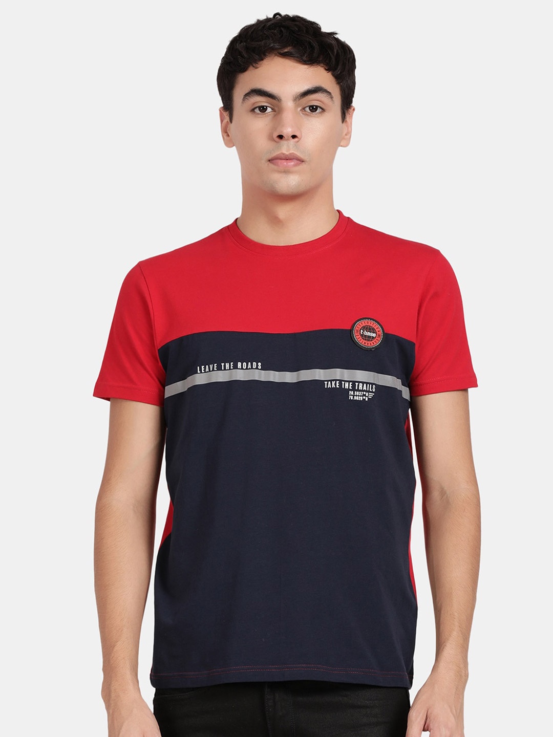 

t-base Colourblocked Casual Cotton T-shirt, Red