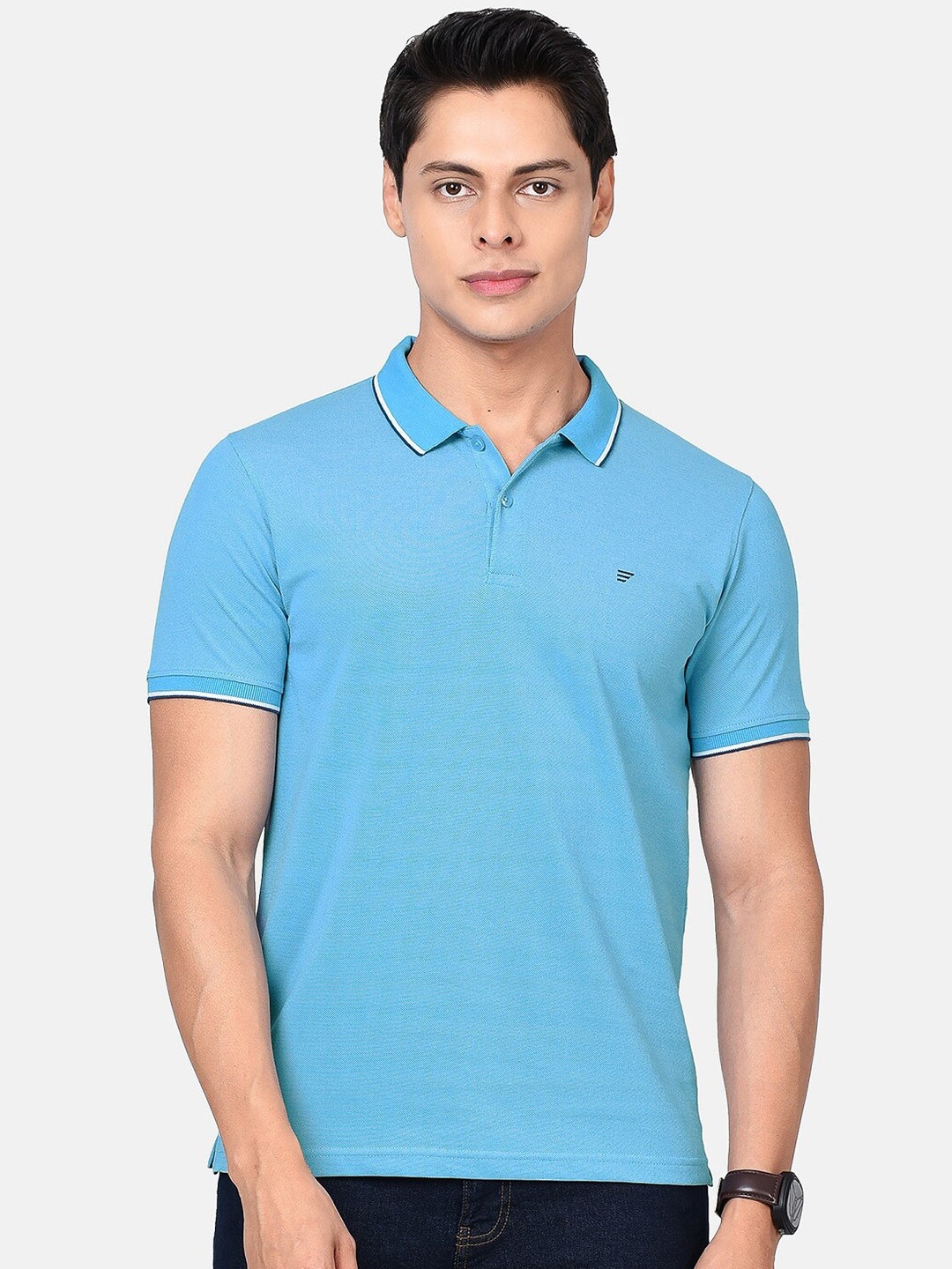 

t-base Men Cotton Polo Collar T-shirt, Blue