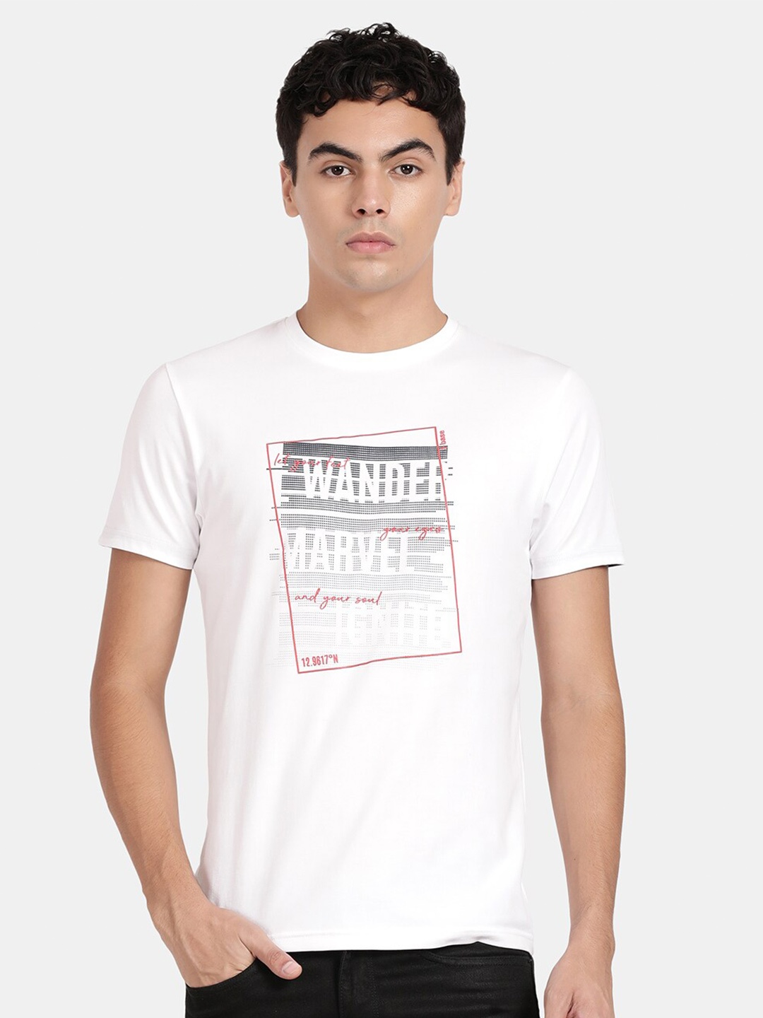 

t-base Printed Cotton Lycra T-shirt, White