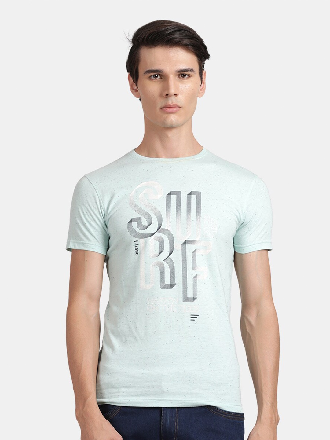 

t-base Typography Printed Cotton T-shirt, Green