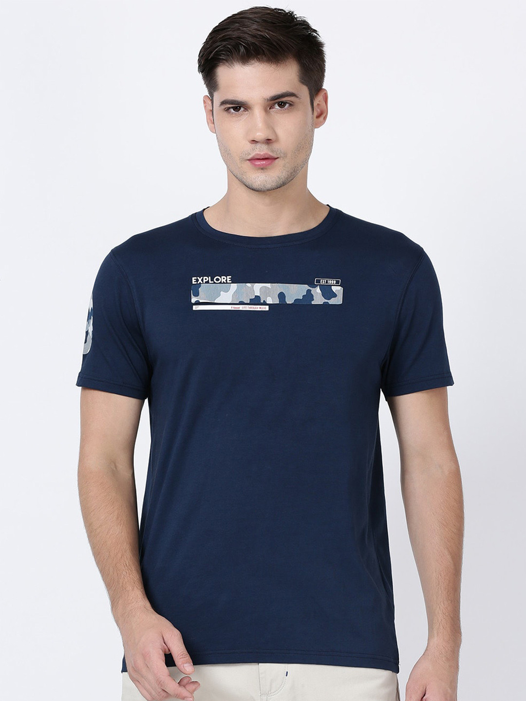 

t-base Round Neck Cotton T-shirt, Navy blue