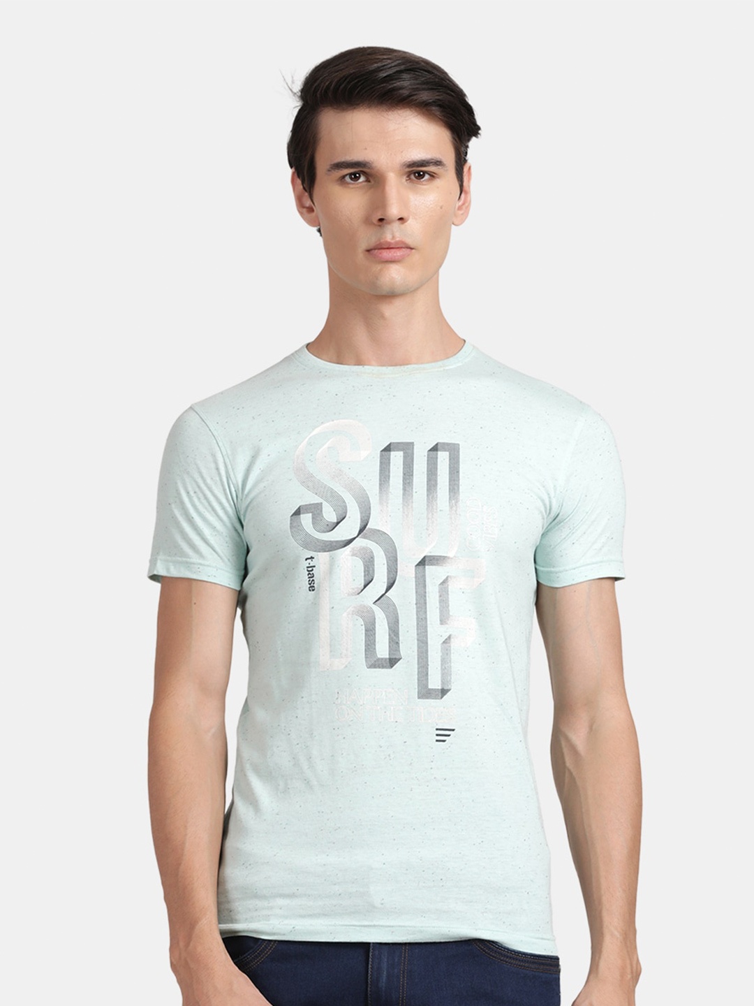 

t-base Typography Printed Cotton T-shirt, Blue