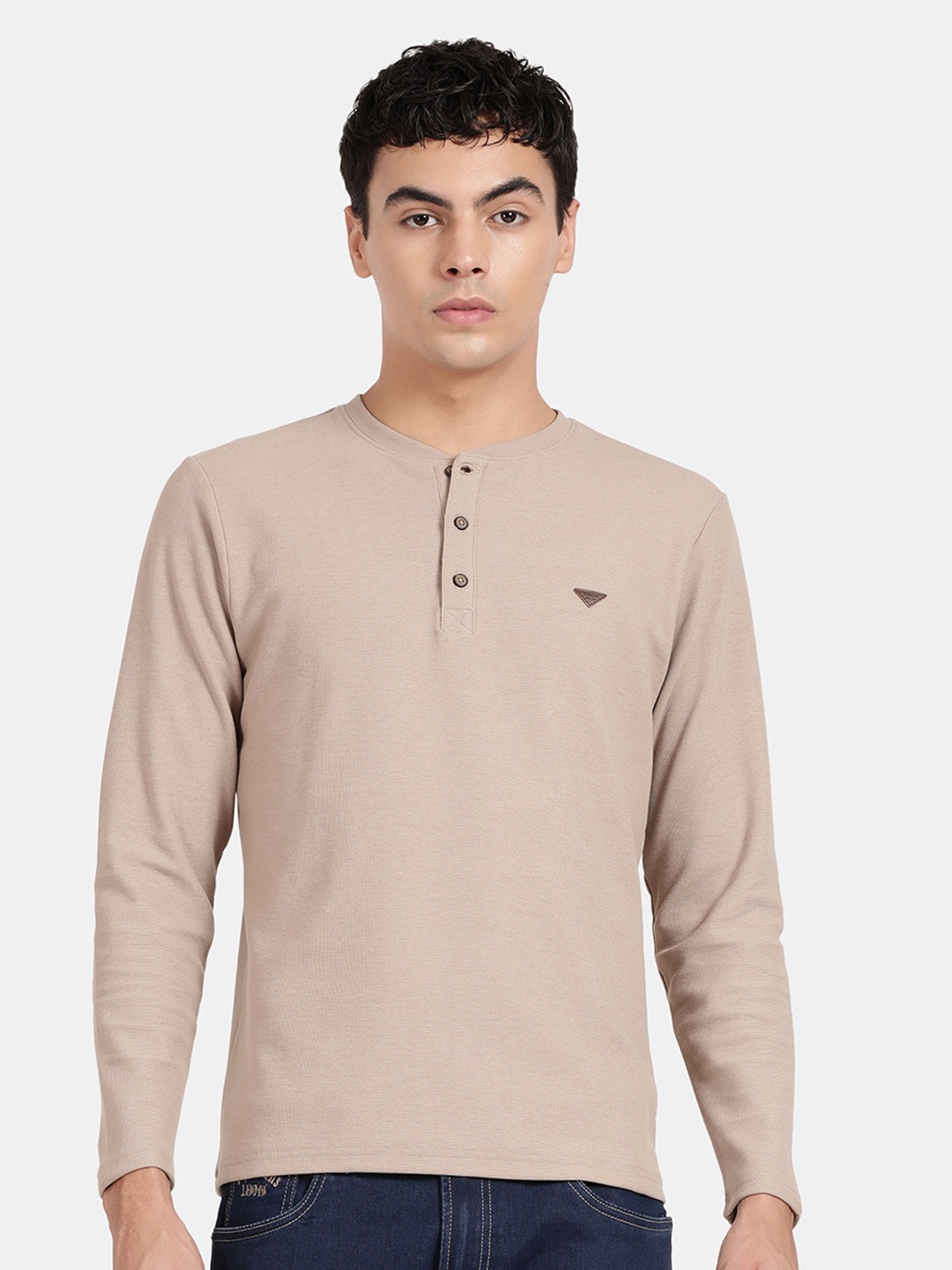

t-base Henley Neck Long Sleeves T-shirt, Beige