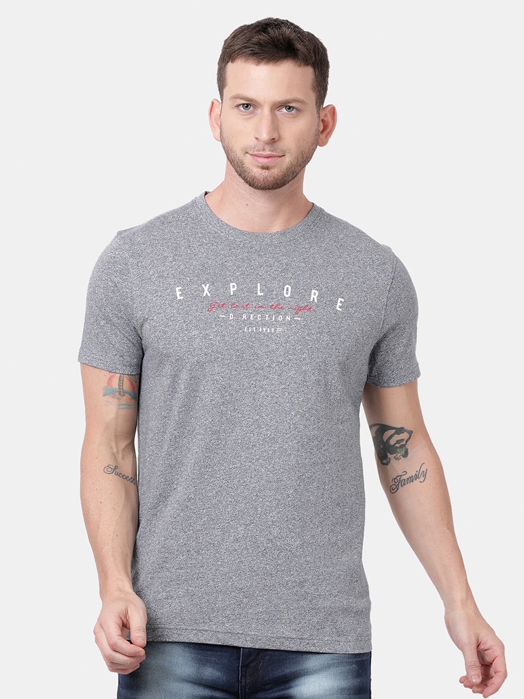 

t-base Typography Printed Cotton T-shirt, Navy blue