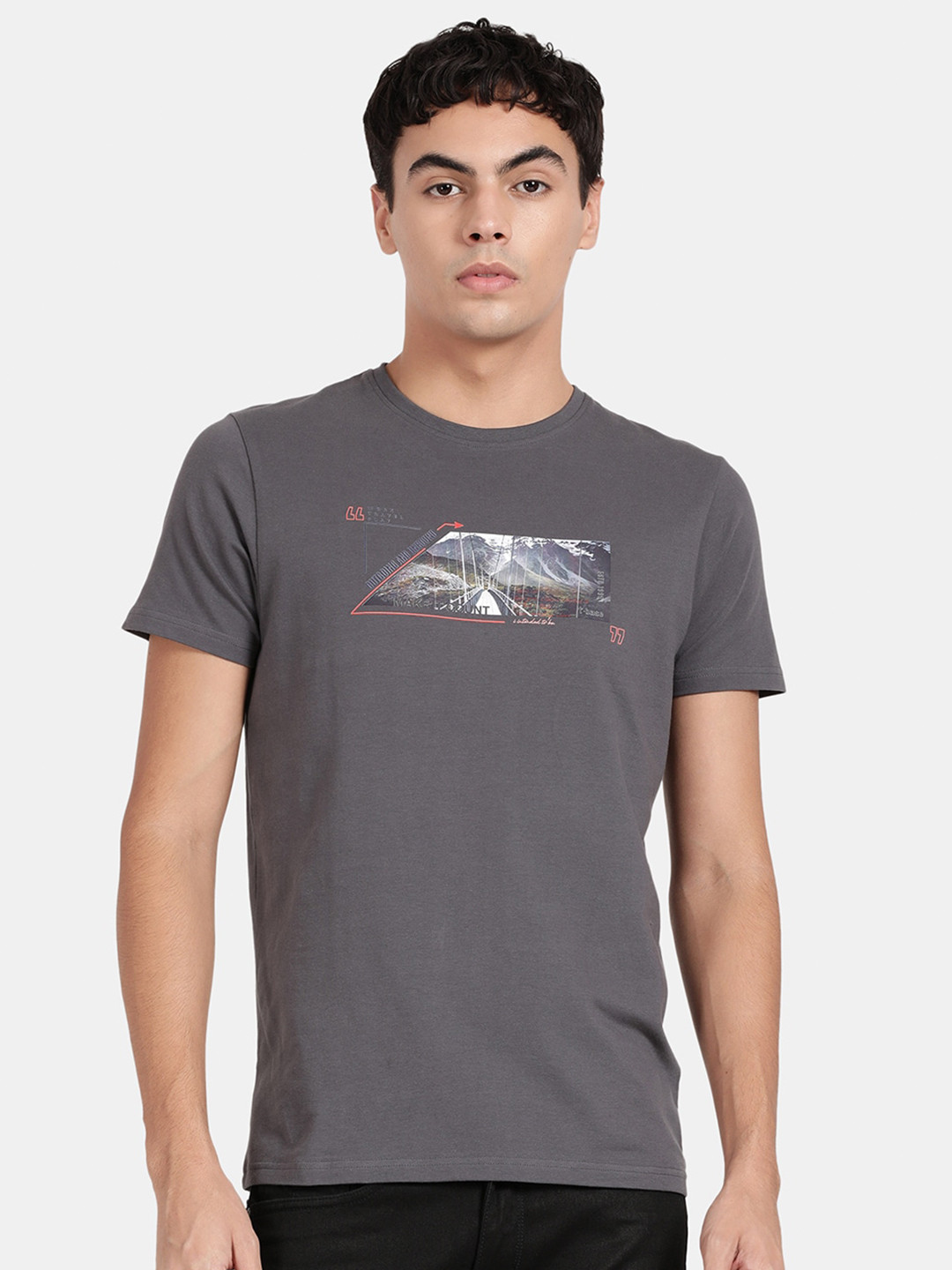

t-base Graphic Printed Short Sleeve T-shirt, Grey