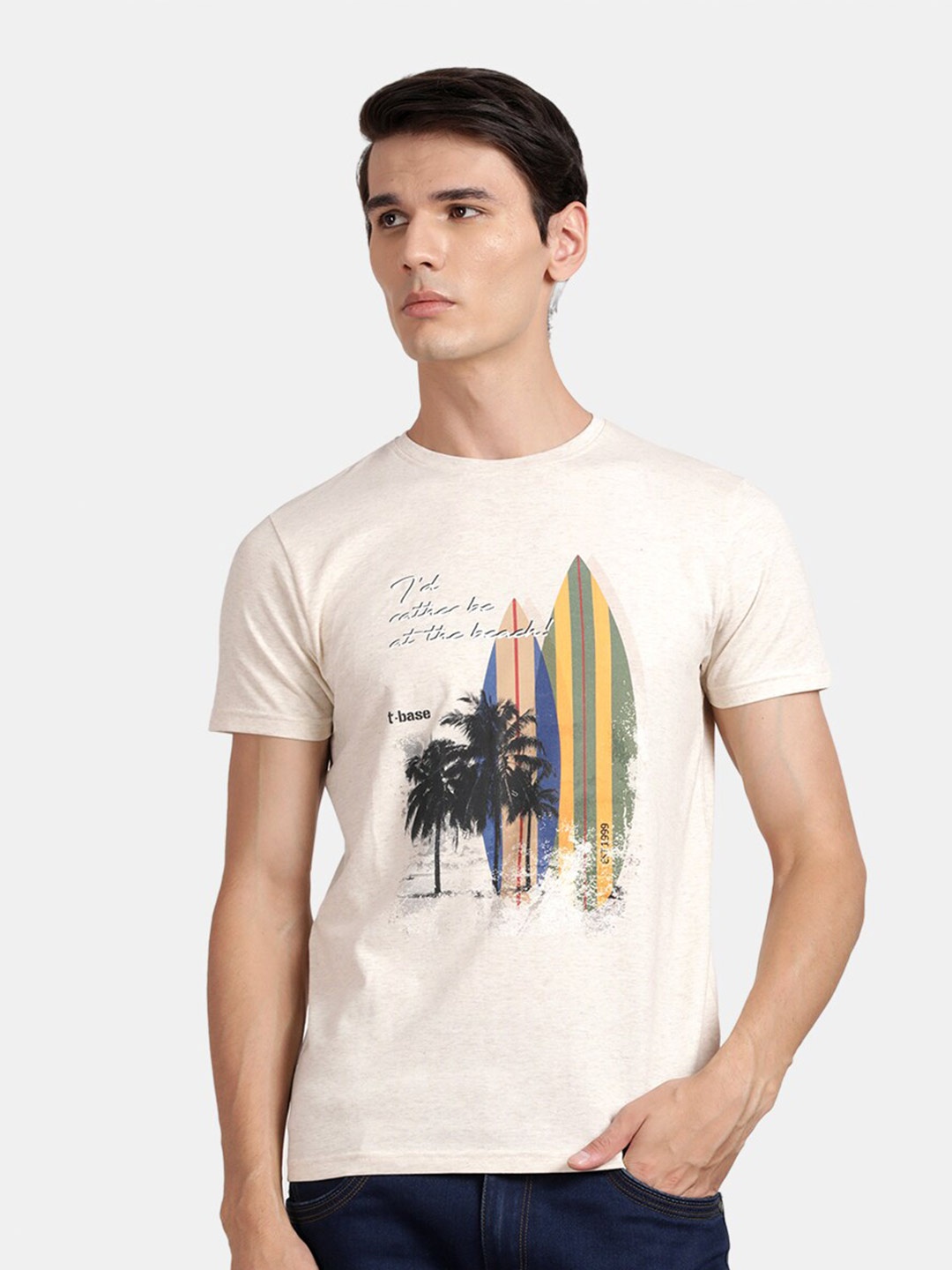 

t-base Graphic Printed T-shirt, Cream