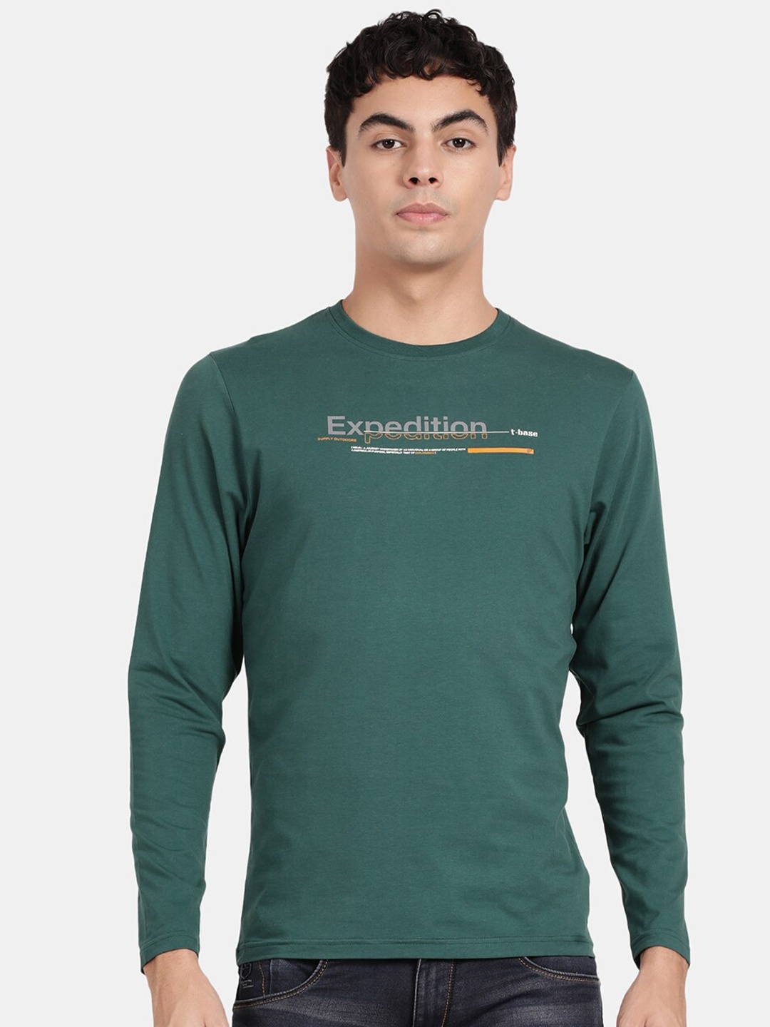 

t-base Typography Printed Long Sleeve T-shirt, Green