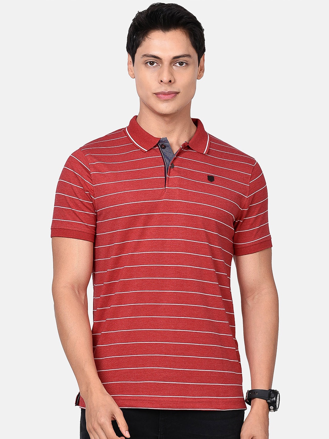 

t-base Striped Polo Collar Cotton T-shirt, Red