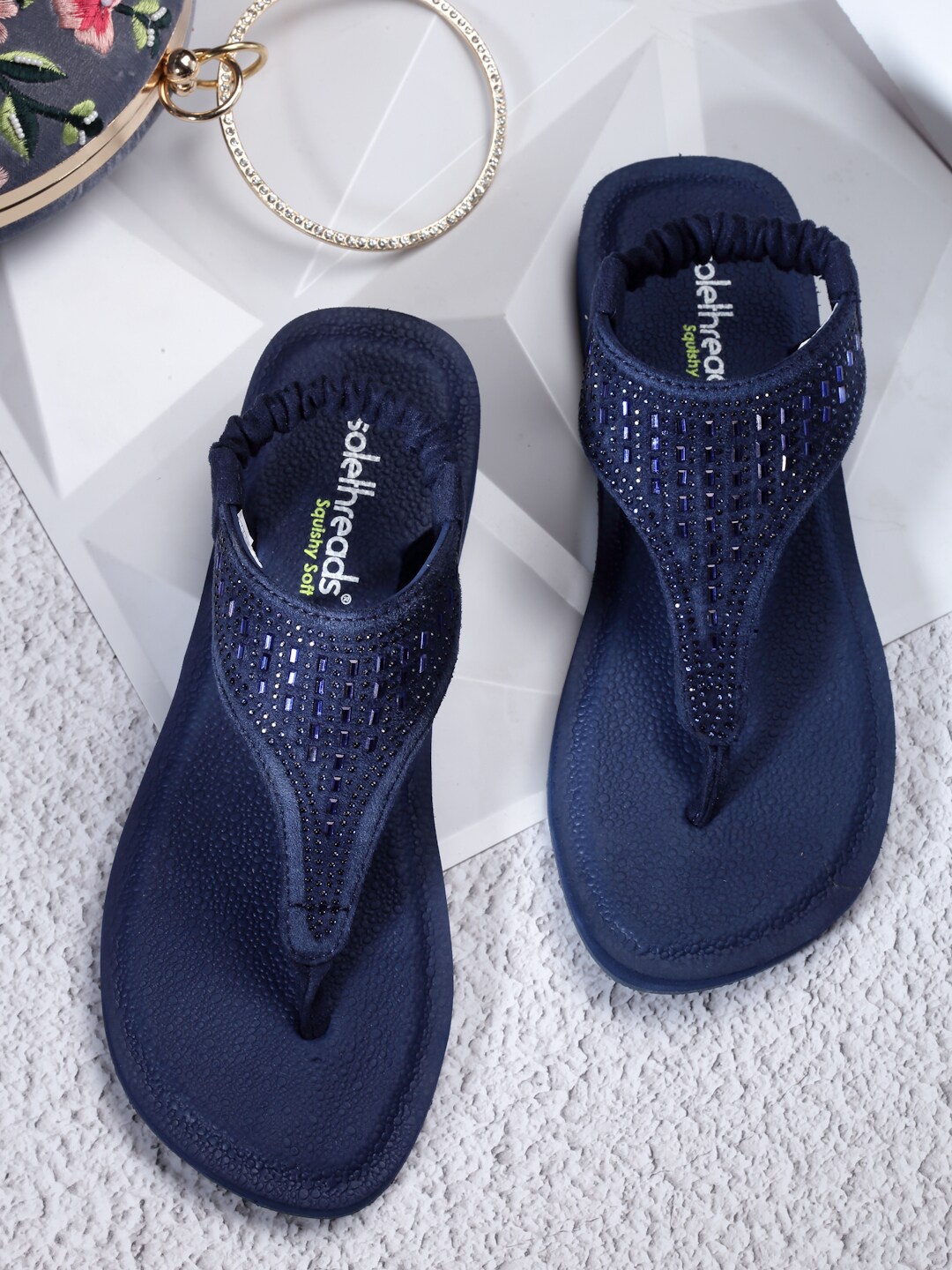 

Solethreads Embellished Open Toe Flats, Navy blue