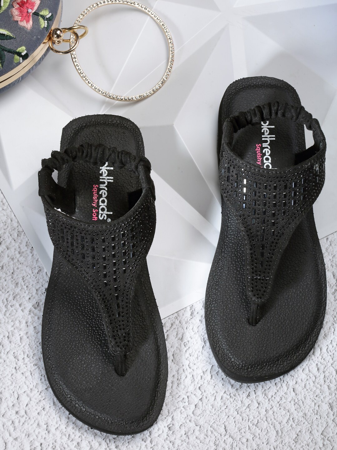 

Solethreads Embellished Open Toe Flats, Black