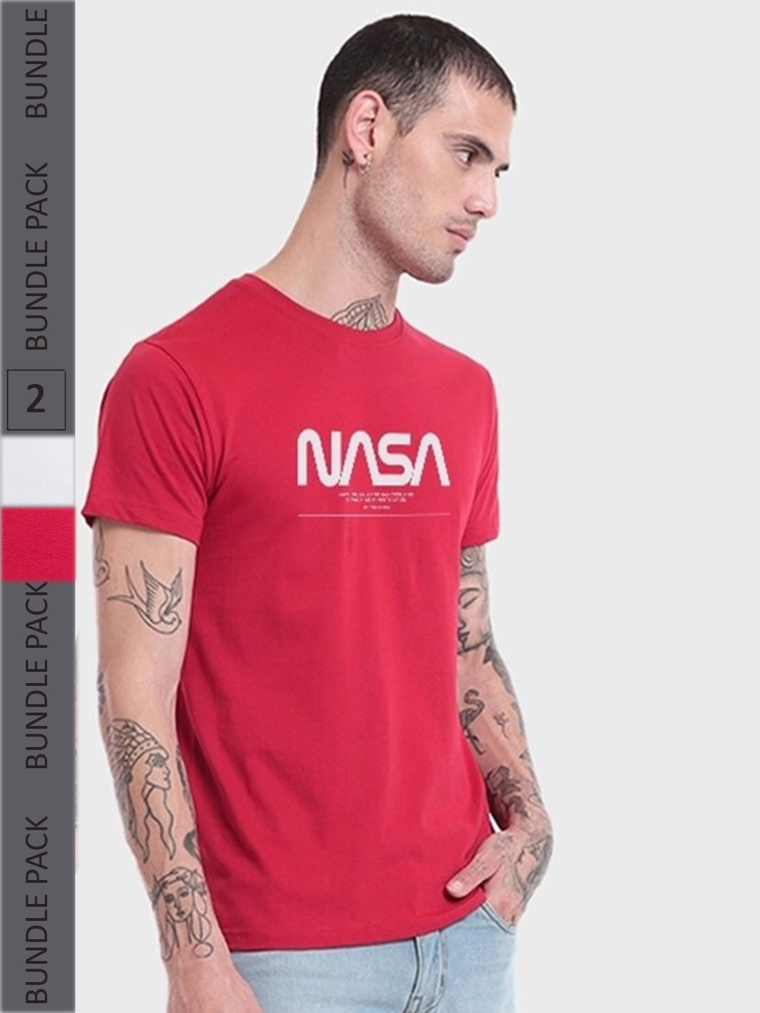 

Bewakoof Pack Of 2 Printed Pure Cotton T-shirt, Red
