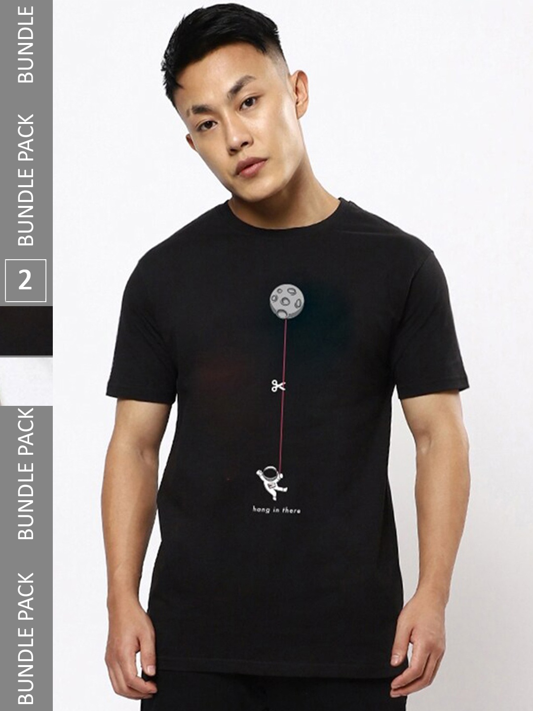 

Bewakoof Pack of 2 Black & White Graphic Printed T-shirts
