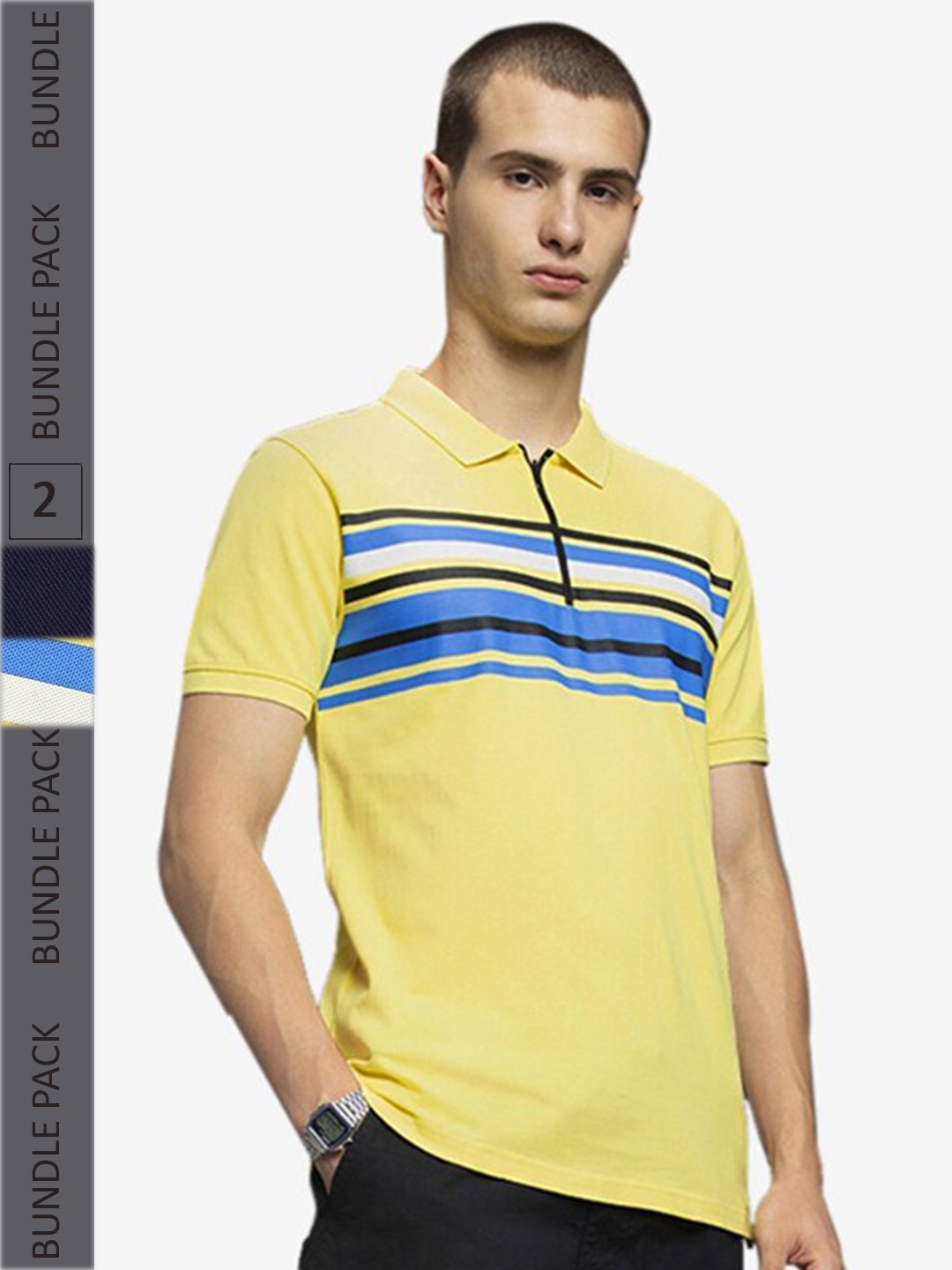 

Bewakoof Pack of 2 Polo Collar Cotton T-shirts, Yellow