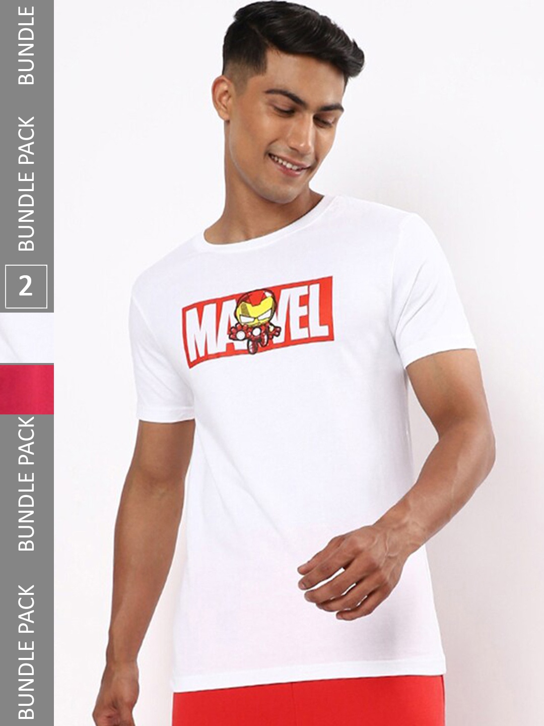 

Bewakoof Pack Of 2 Marvel Logo Typography Printed Pure Cotton T-shirt, White