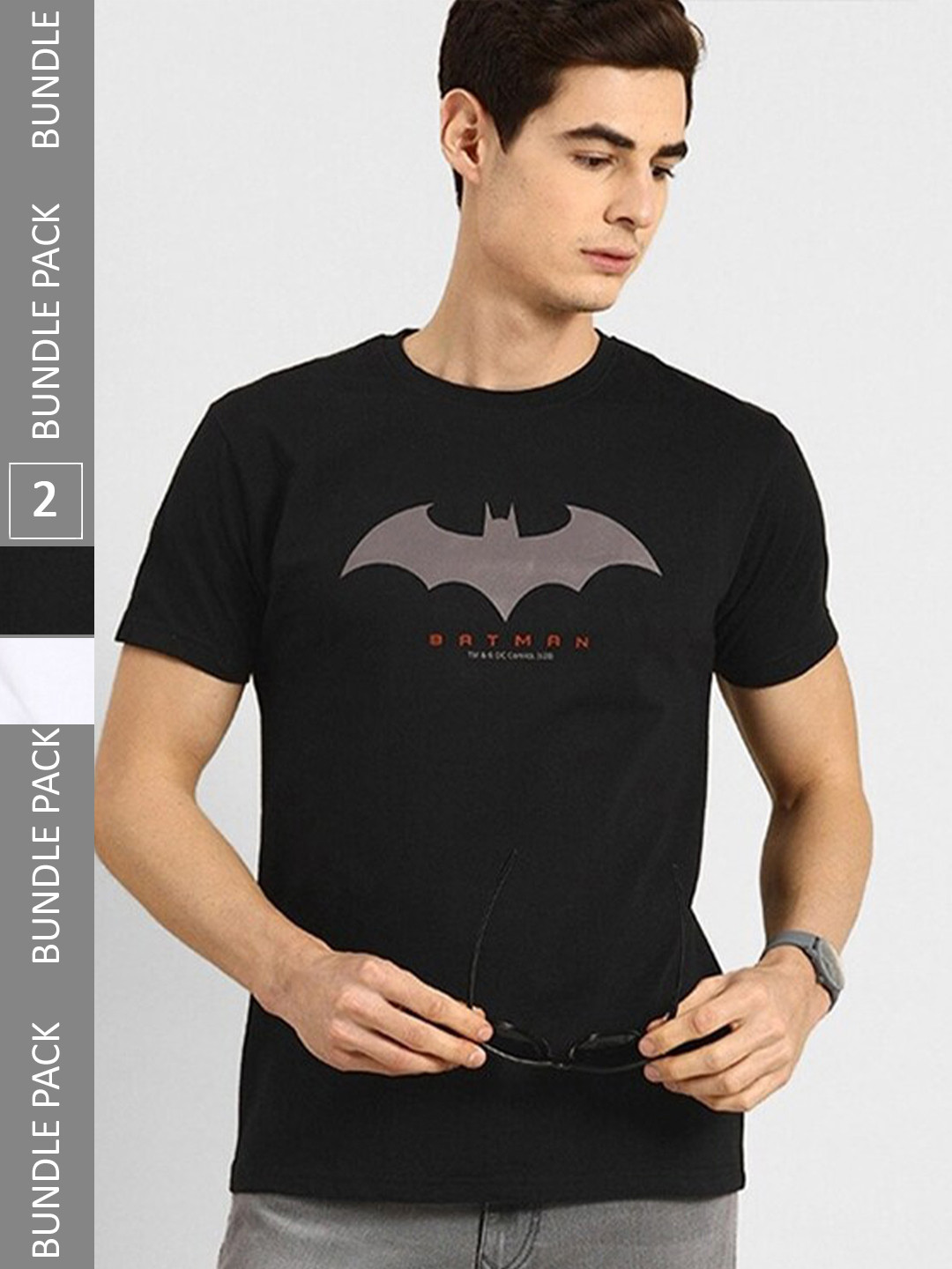 

Bewakoof Pack of 2 Black & White Graphic Printed T-shirts