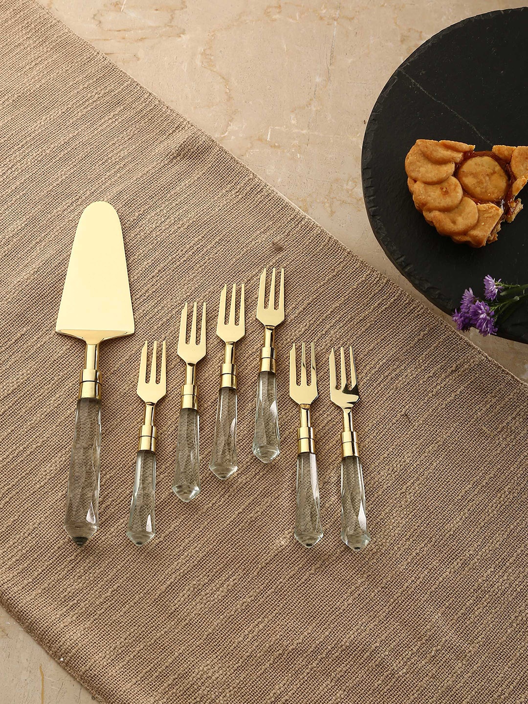

Amoliconcepts 6 Pieces Stainless Steel Cake Server With Forks, Gold