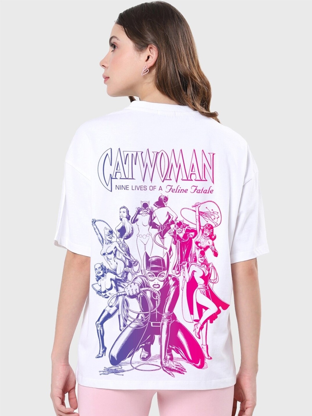 

Bewakoof Feline Fatale Graphic Printed Cotton Oversized T-shirt, White