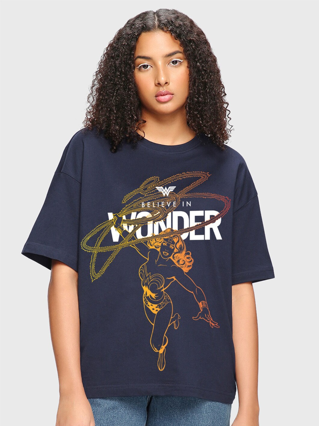 

Bewakoof Believe In Wonder Graphic Printed Pure Cotton T-shirt, Navy blue