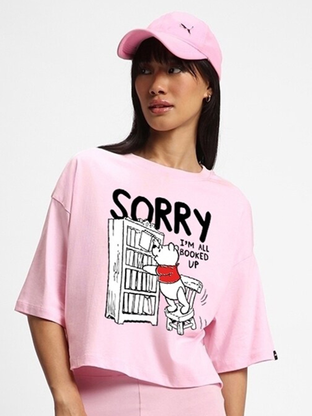 

Bewakoof Nerdy Pooh Graphic Printed Oversized Short Top, Pink