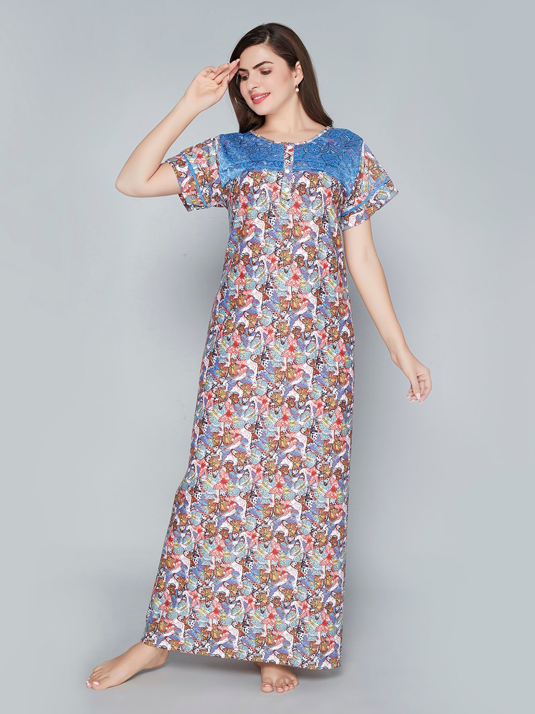 

Lady Love Printed Pure Cotton Maxi Nightdress, Blue