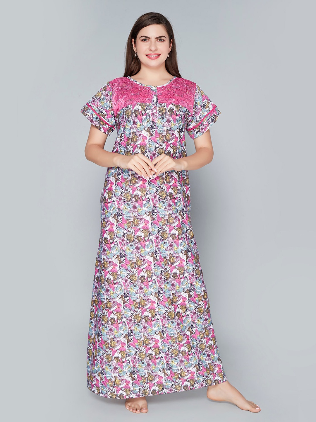 

Lady Love Printed Pure Cotton Maxi Nightdress, Pink