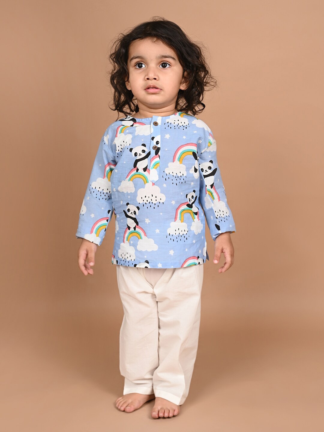 

LIL PITAARA Kids Printed Pure Cotton Night Suit, Blue
