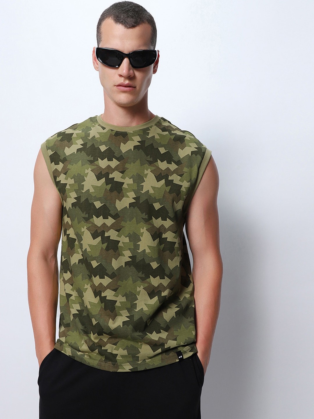 

Bewakoof All Over Printed Oversized Vest, Black